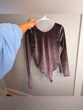 Victoria Secret Sport Gold Sparkle Velvet Long-Sleeve Bodysuit in Plum Small